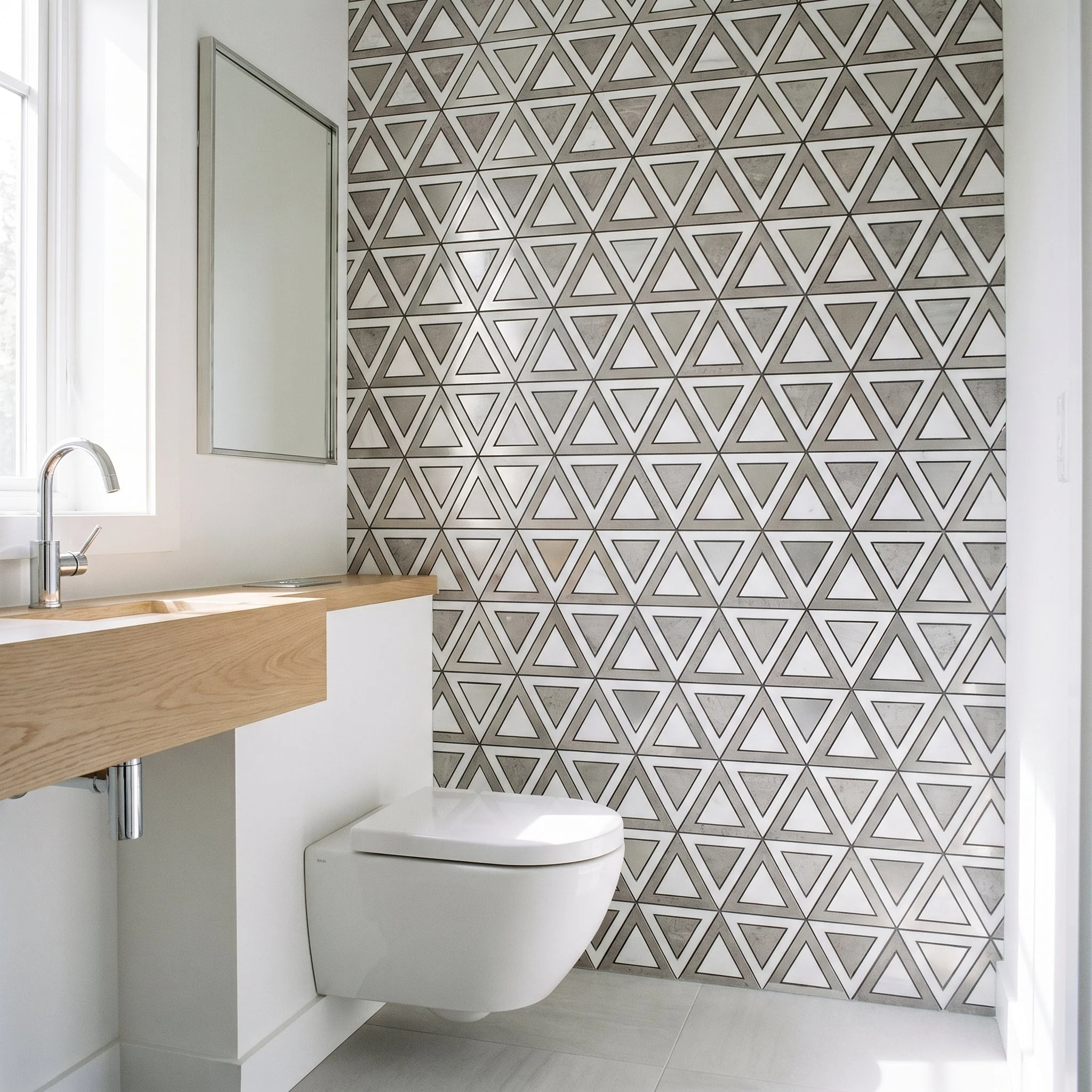 Crédence adhésive | Triangle Gris Blanc-Argent | 28,7×33,1 cm - Image 5