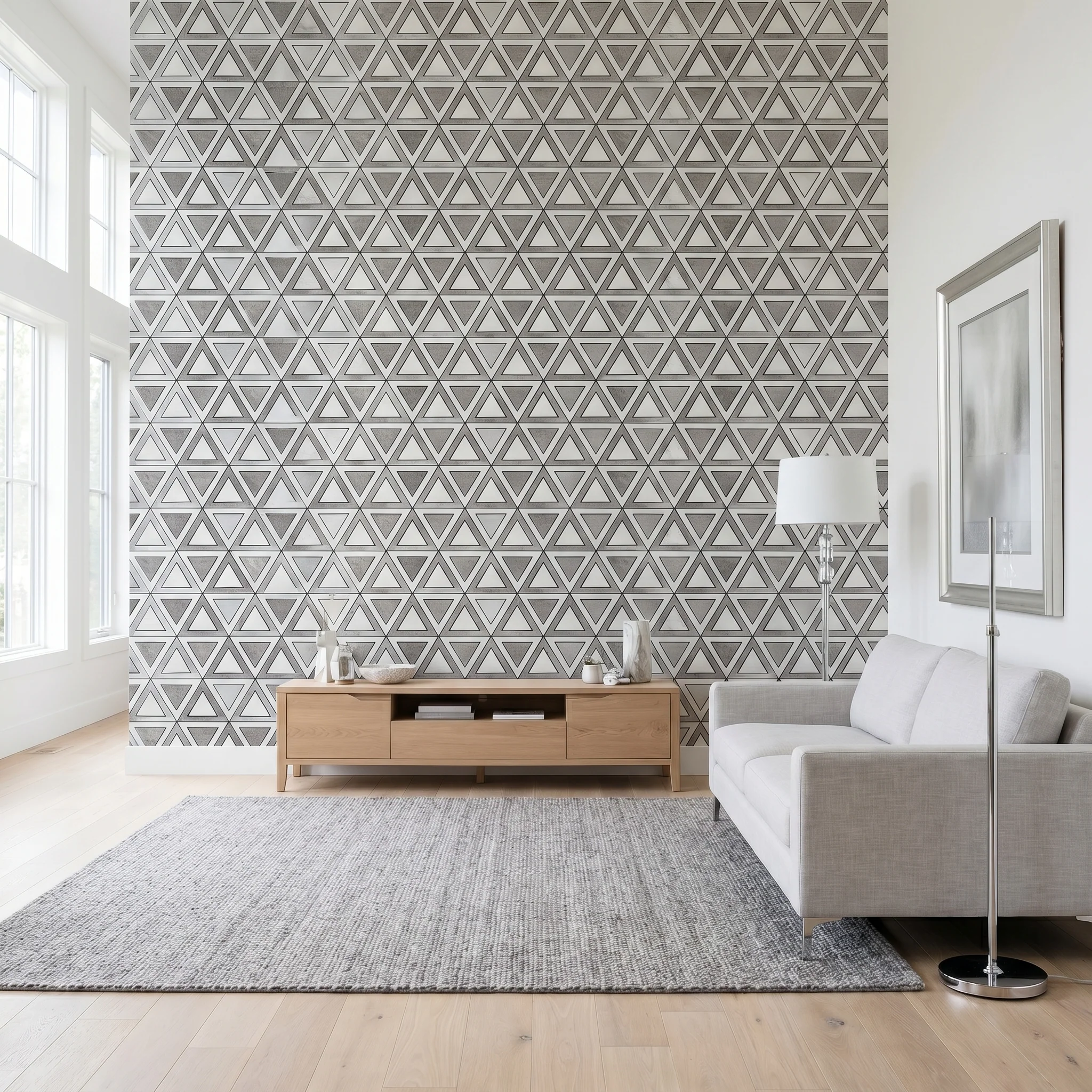 Crédence adhésive | Triangle Gris Blanc-Argent | 28,7×33,1 cm - Image 7