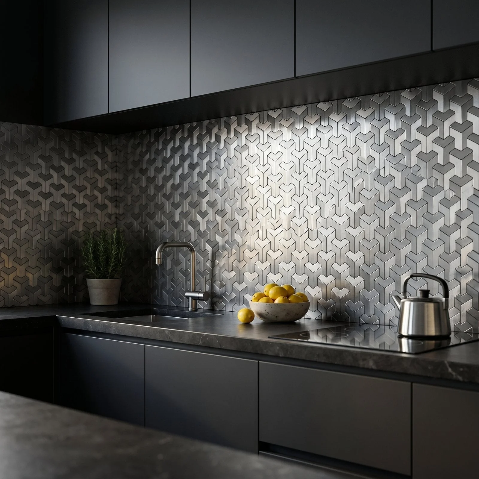 Crédence adhésive | Trifold 3D Argent | 30,3×28 cm