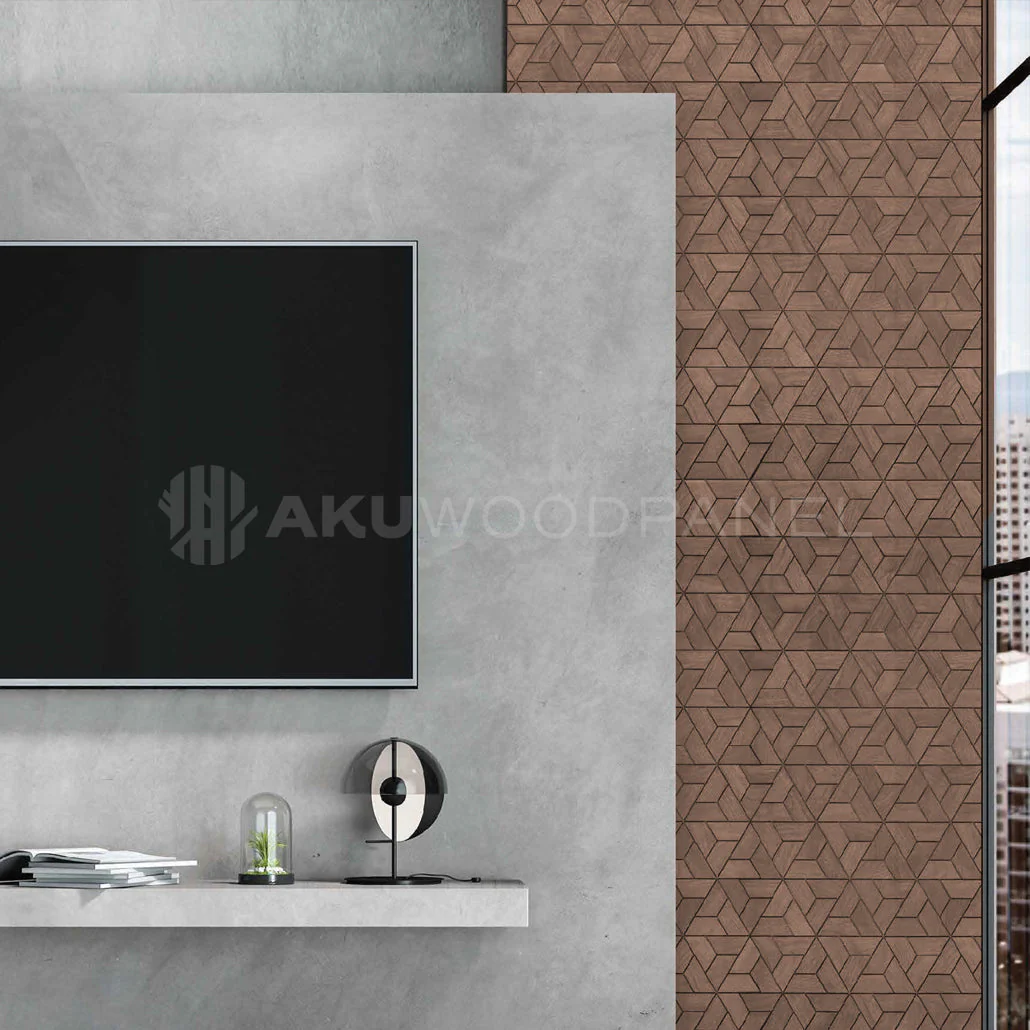 Panneau Mural Déco | Aster – Brun | 60×60 cm | Noyer Américain | Fait main | Panneau 3D - Image 2