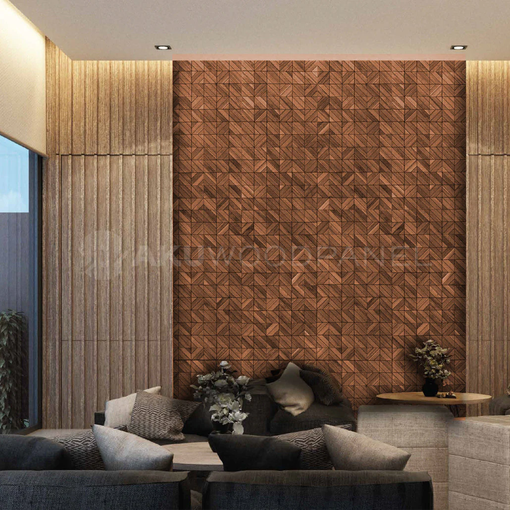 Panneau Mural Déco | Clover – Brun | 60×60 cm | Noyer Américain | Fait main | Panneau 3D - Image 2
