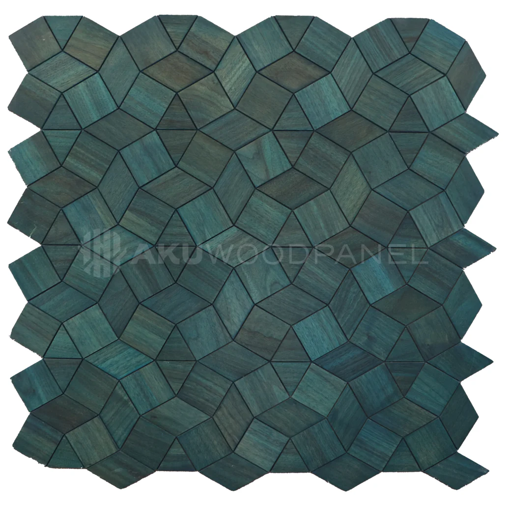 Panneau Mural Déco | Gardenia – Bleu Cadet | 60×60 cm | Noyer Américain | Fait main | Panneau 3D