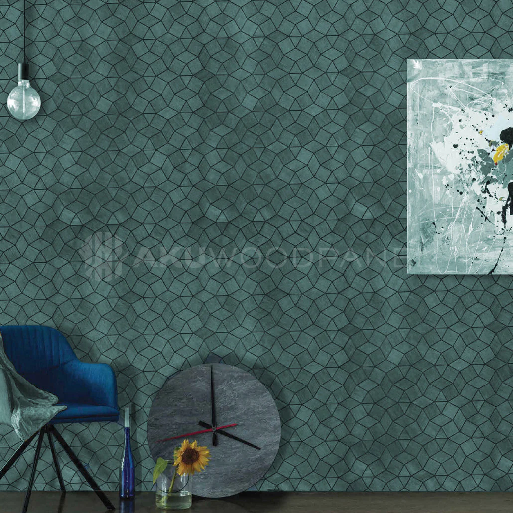 Panneau Mural Déco | Gardenia – Bleu Cadet | 60×60 cm | Noyer Américain | Fait main | Panneau 3D - Image 2