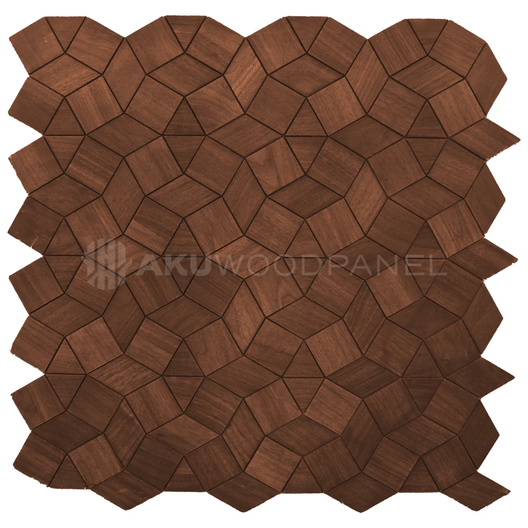 Panneau Mural Déco | Gardenia – Brun Fumé | 60×60 cm | Noyer Américain | Fait main | Panneau 3D