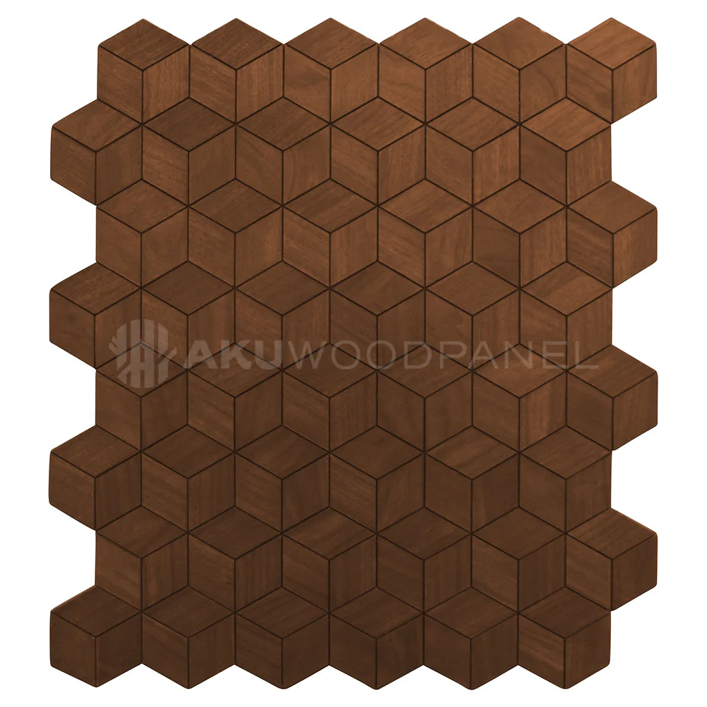 Panneau Mural Déco | Lobelia – Brun Fumé | 60×60 cm | Noyer Américain | Fait main | Panneau 3D