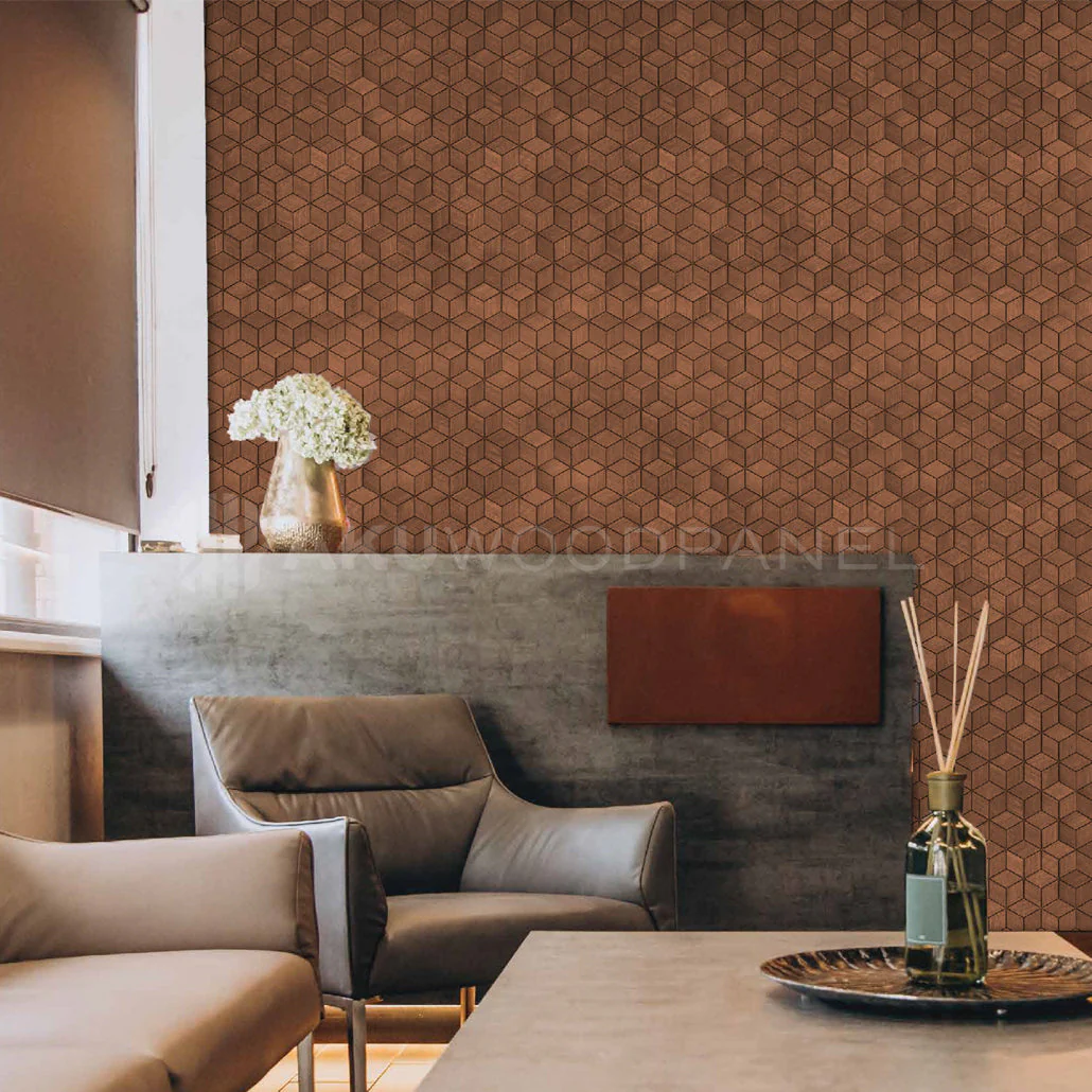Panneau Mural Déco | Lobelia – Brun Fumé | 60×60 cm | Noyer Américain | Fait main | Panneau 3D - Image 2