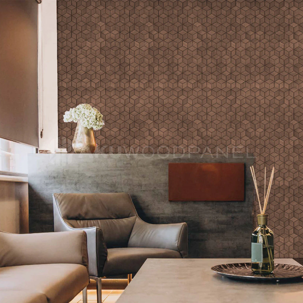 Panneau Mural Déco | Lobelia – Cuivre Rouille | 60×60 cm | Noyer Américain | Fait main | Panneau 3D - Image 2