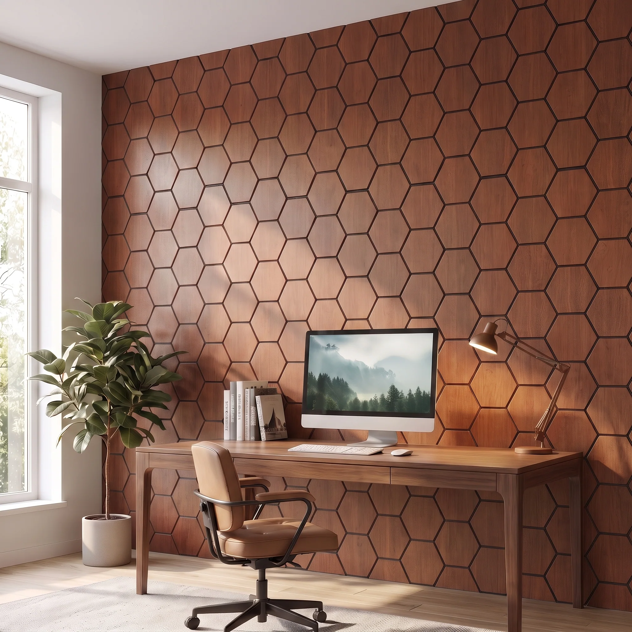 Panneau Mural Hexagonal | Chêne Fumé 81 cm | Acoustique