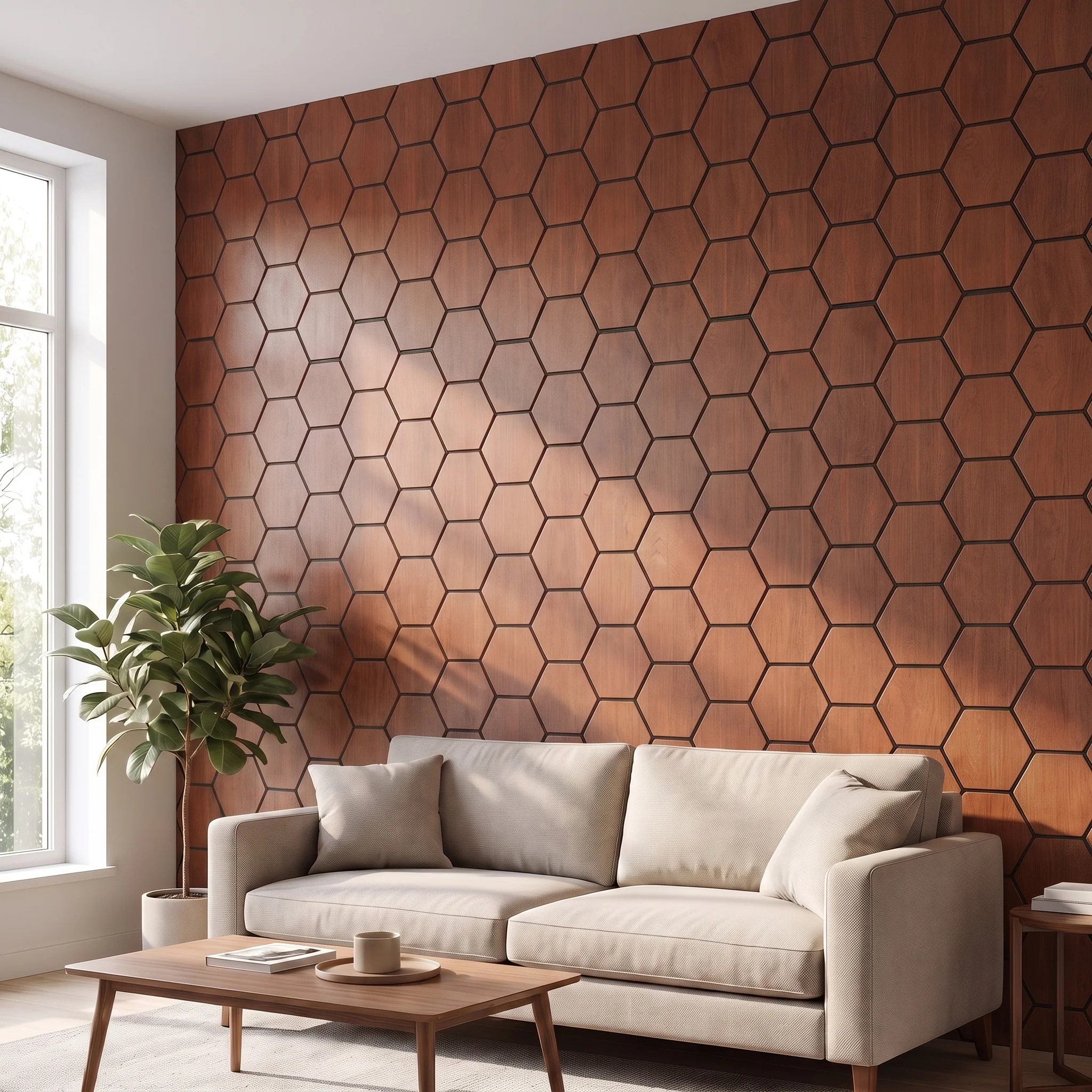 Panneau Mural Hexagonal | Chêne Fumé 81 cm | Acoustique - Image 5