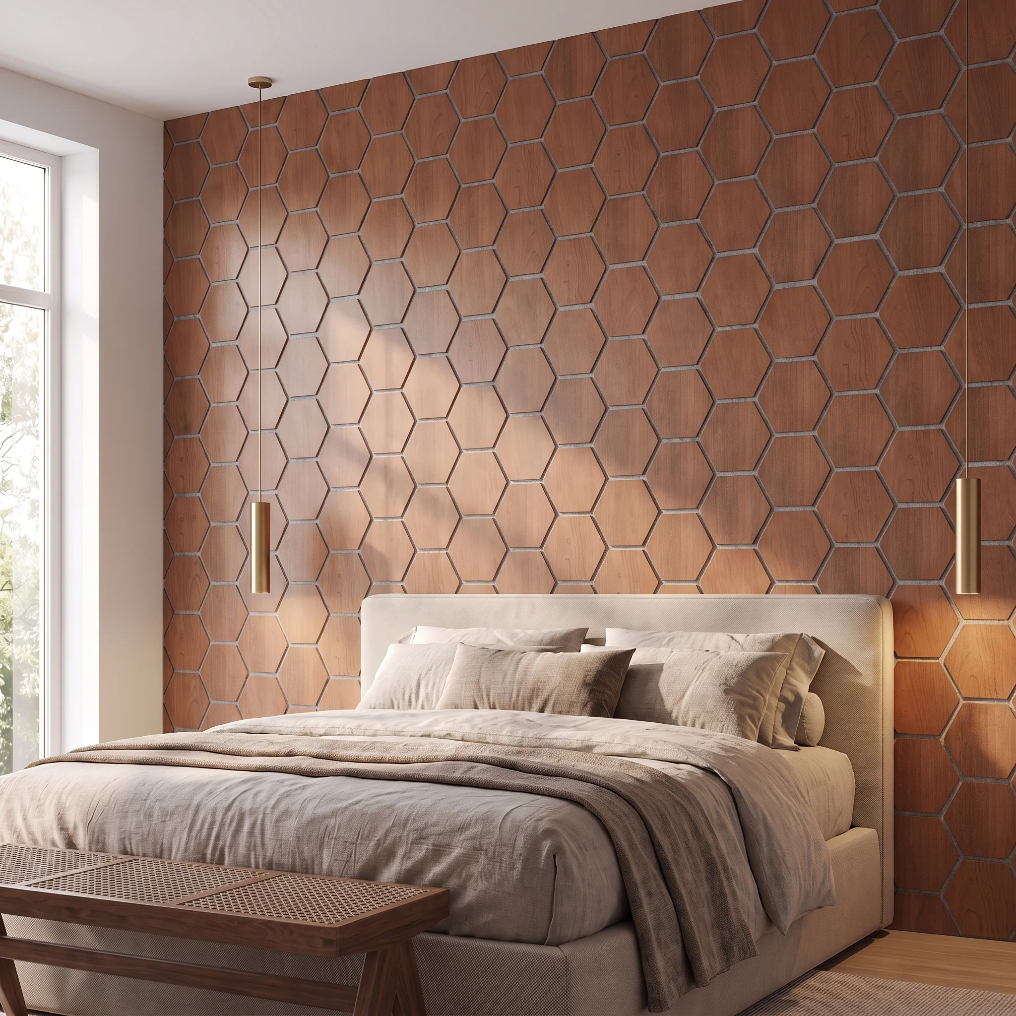 Panneau Mural Hexagonal | Chêne Fumé avec Feutrine Grise 81 cm | Acoustique - Image 5