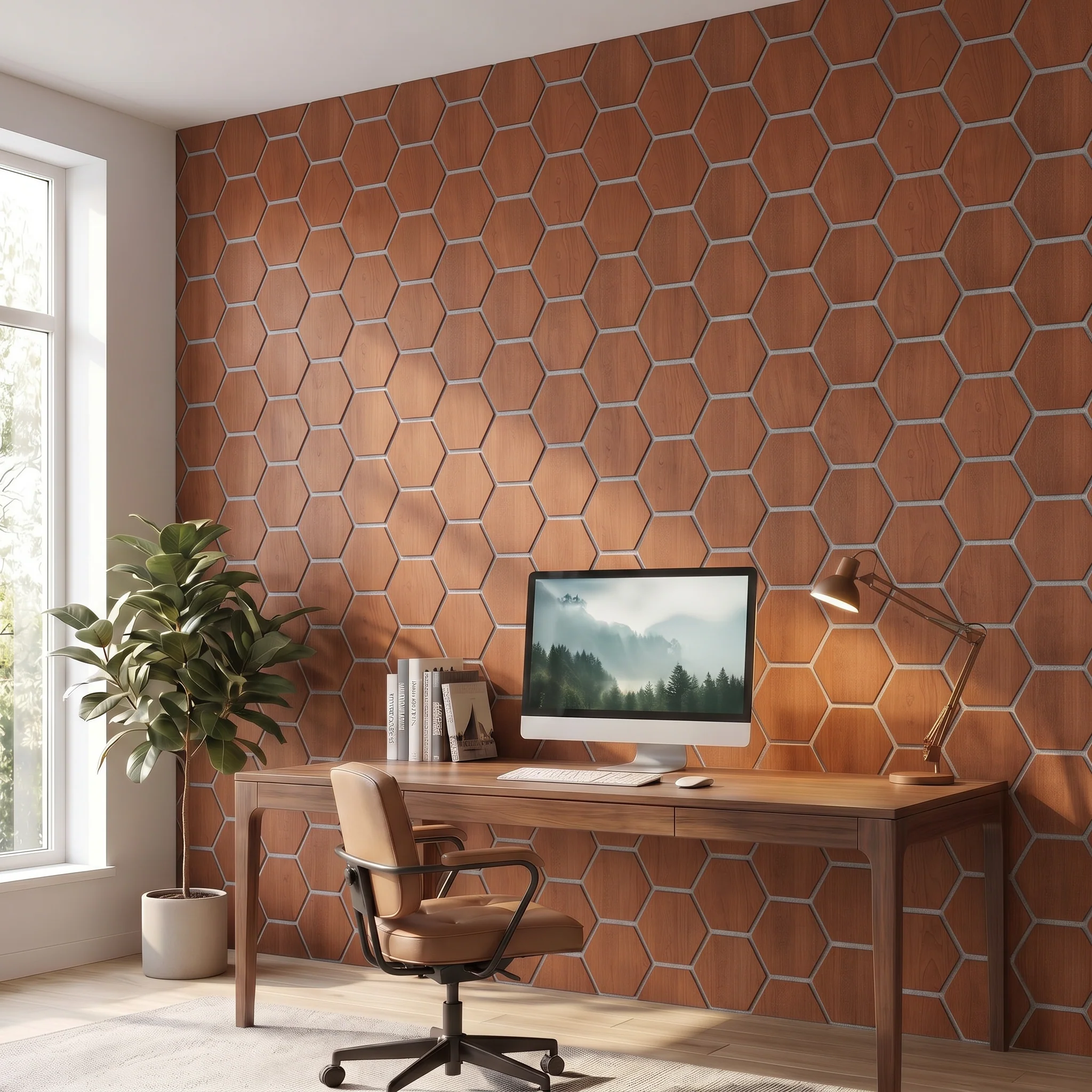Panneau Mural Hexagonal | Chêne Fumé avec Feutrine Grise 81 cm | Acoustique - Image 7