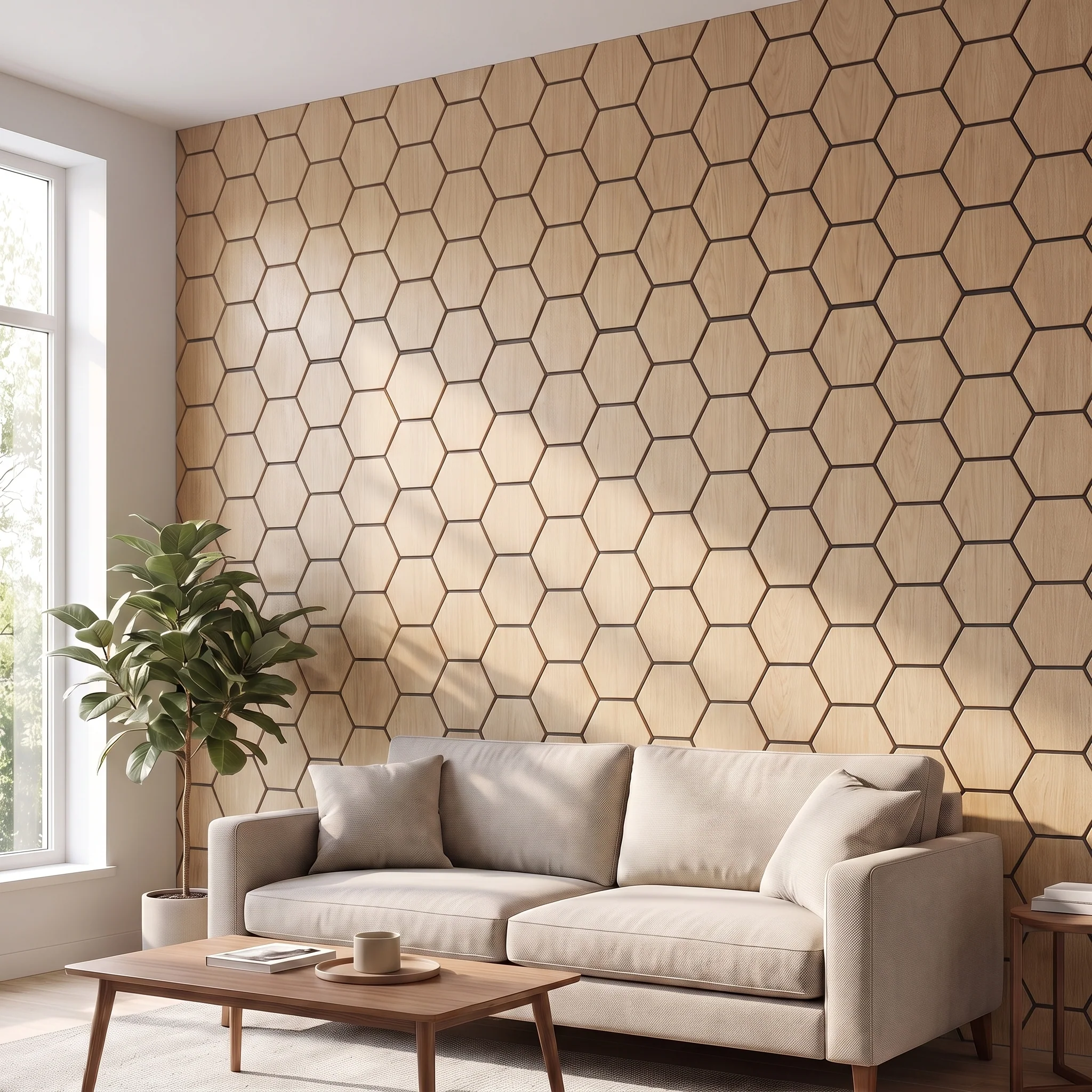 Panneau Mural Hexagonal | Chêne Naturel 81 cm | Acoustique - Image 5