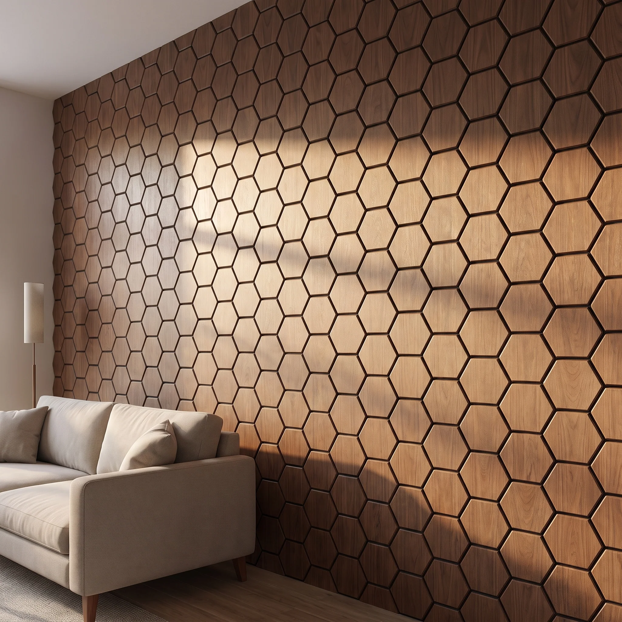Panneau Mural Hexagonal | Noyer 81 cm | Acoustique - Image 3