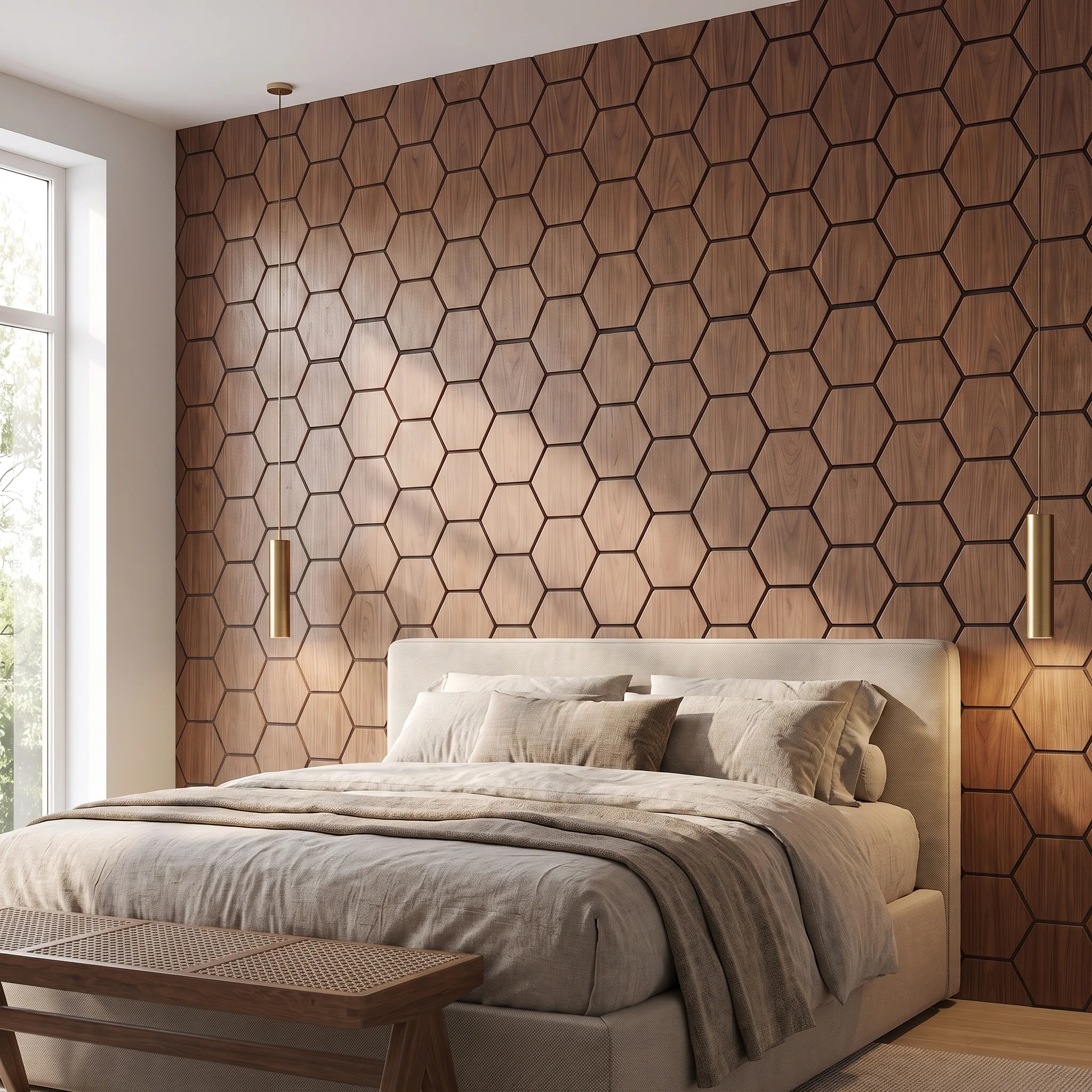 Panneau Mural Hexagonal | Noyer 81 cm | Acoustique - Image 5