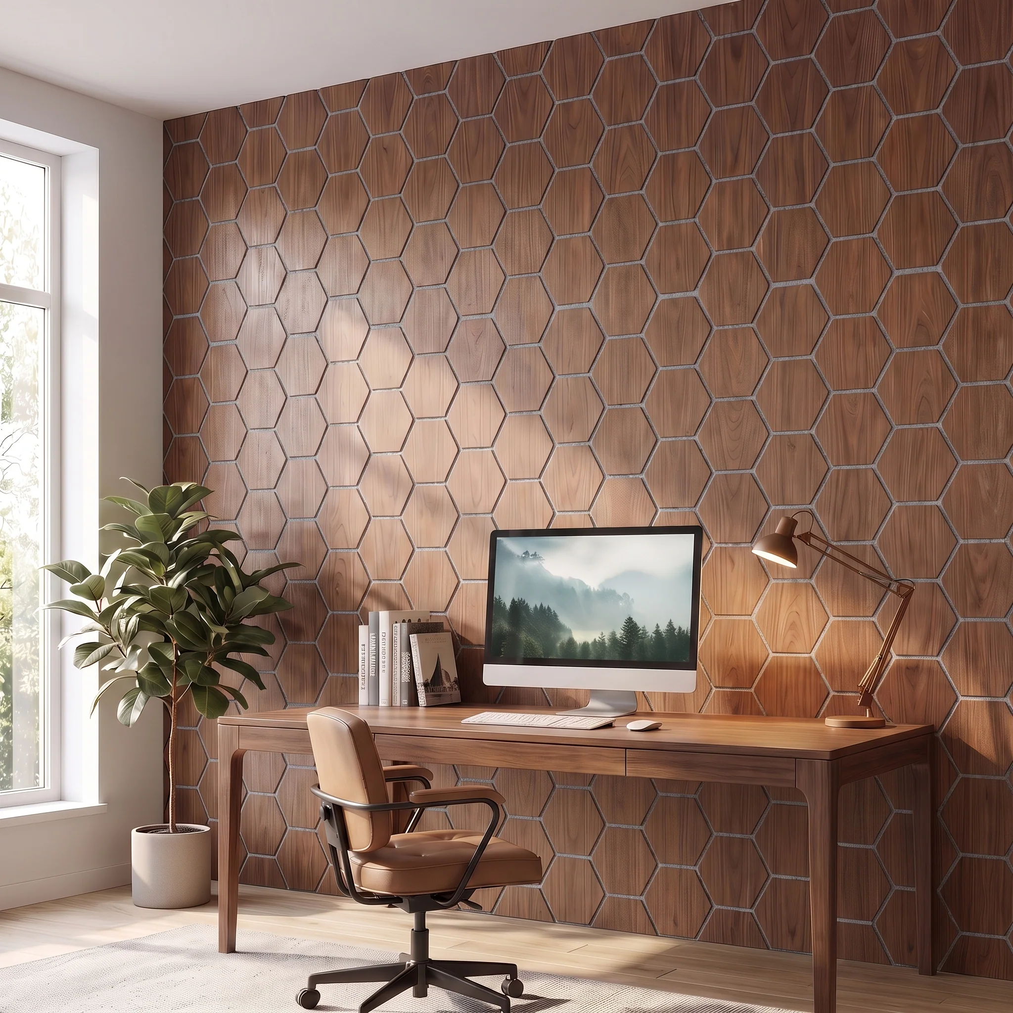 Panneau Mural Hexagonal | Noyer avec Feutre Gris 81 cm | Acoustique - Image 7