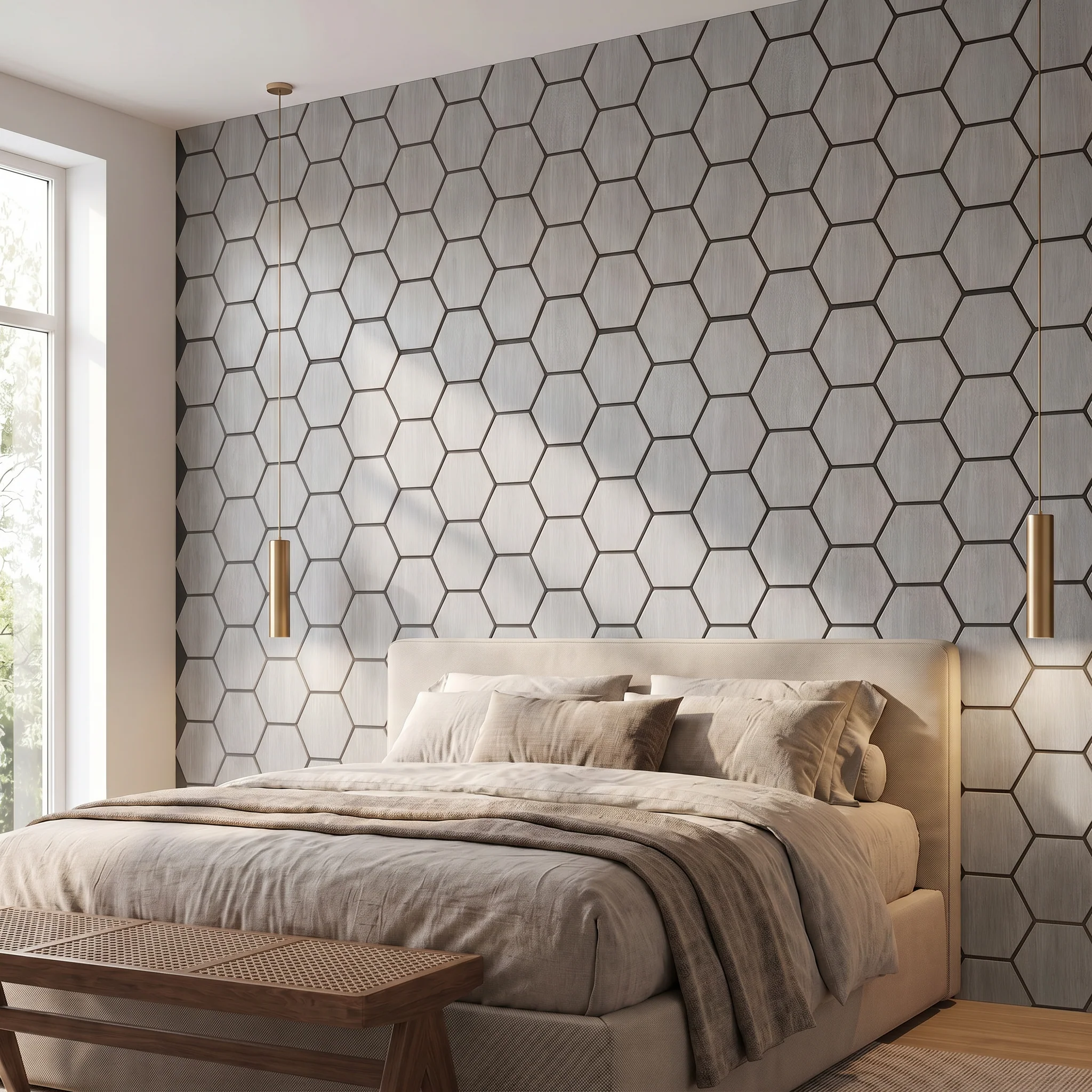 Panneau Mural Hexagonal | Noyer Gris 81 cm | Acoustique - Image 5
