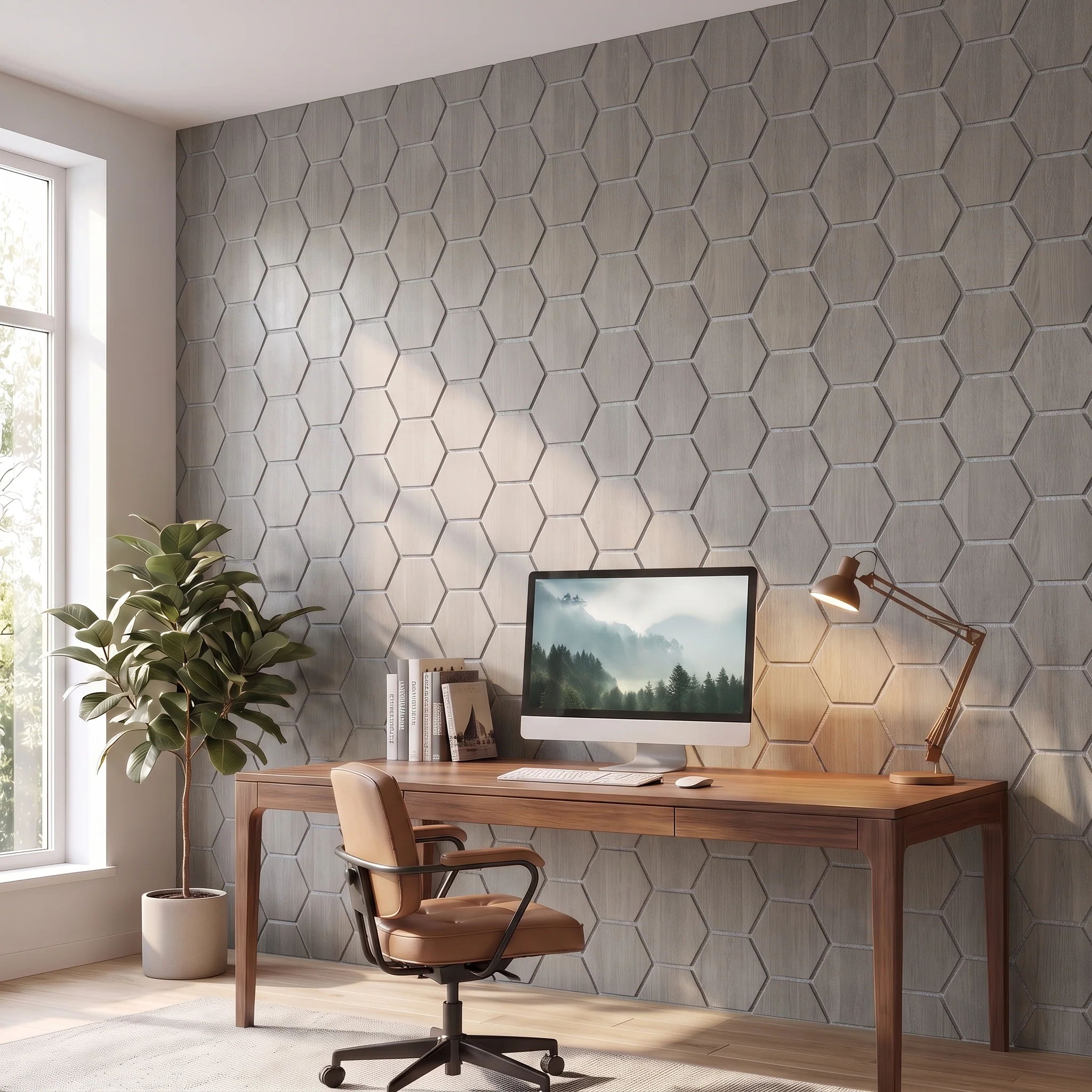 Panneau Mural Hexagonal | Noyer Gris avec Feutrine Grise 81 cm | Acoustique - Image 7